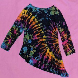 Black rainbow long sleeve asymmetric tie dye shirt